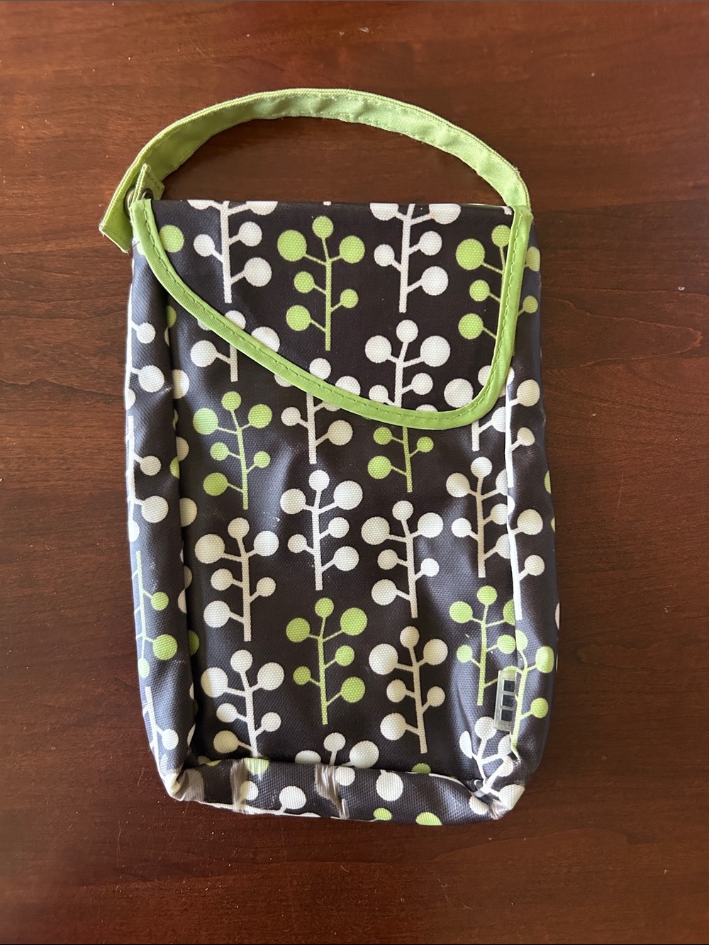 JJ Cole Brown Diaper & Wipes Pod with Lime and White Pattern